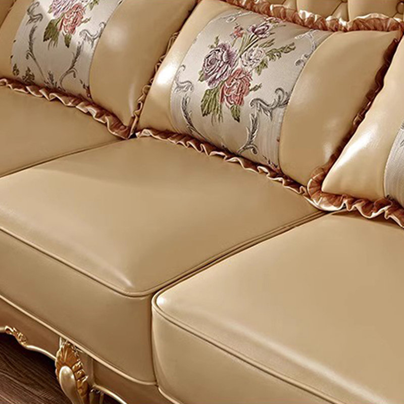 Canapé à accoudoirs roulés en cuir véritable de style européen
