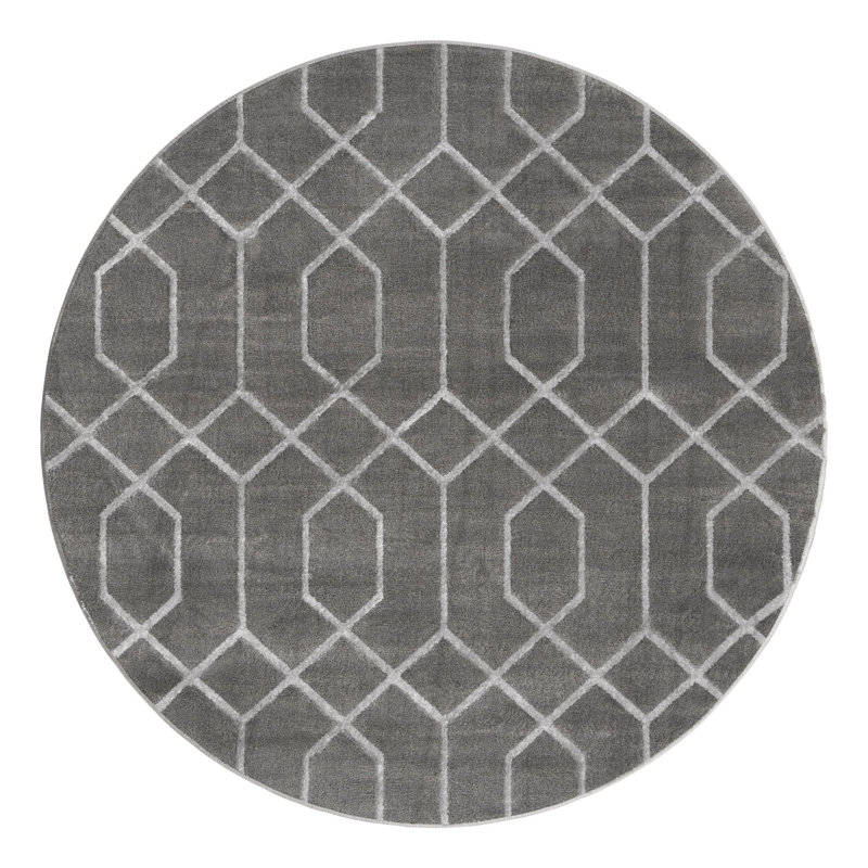 Tapis gris argenté à motif géométrique glam, Rond 3 pi 1 po