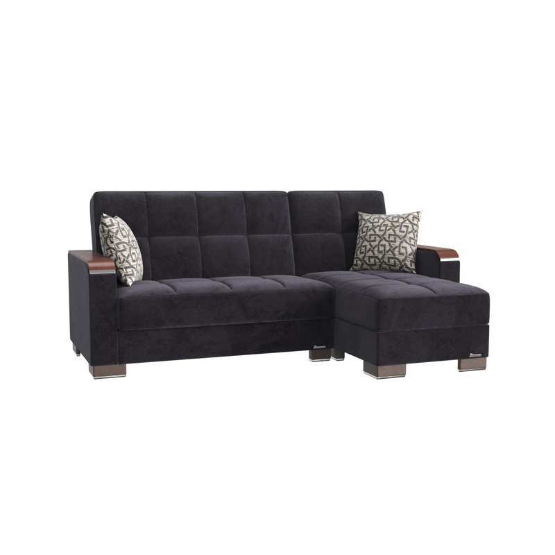 Legacy X Reversible L-Shaped Sleeper Sofa & Chaise Sectional w/ Storage Seats for Living Room, Black Microfiber
