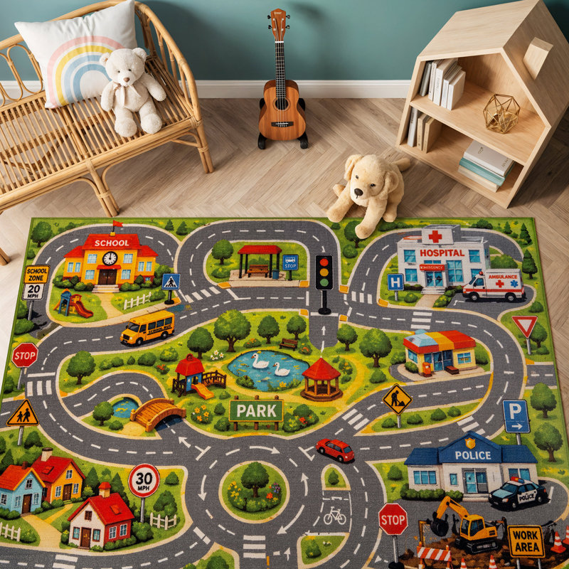 Carte de la ville, tapis pour enfants, envers antidérapant, 3 pi x 5 pi