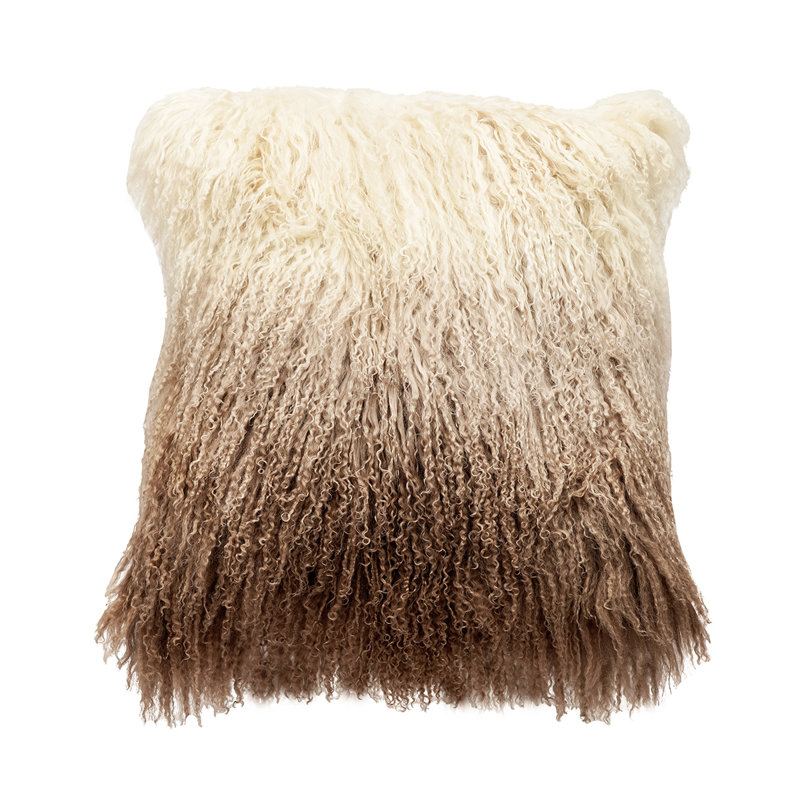 Tibetan Square Pillow Cover & Insert, Ombre, 16" x 16", Brown/Cream