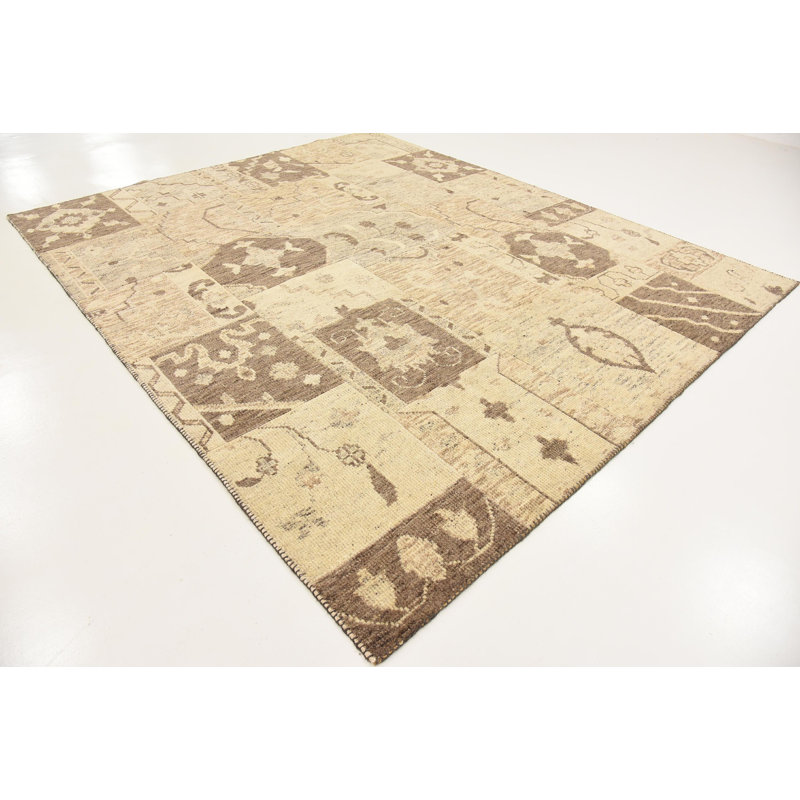 Tapis en laine beige/brun 8 pi 2 po x 9 pi 10 po one-of-kind à la main noué la new Finchley