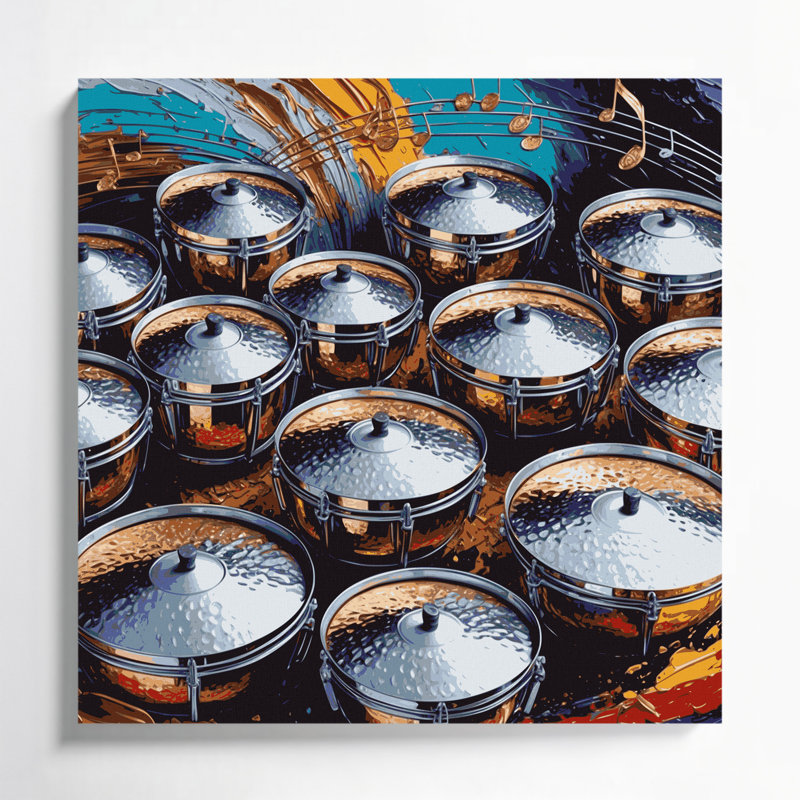 Music Steel Drums Black Canvas Wall Art, 12" H x 12" W