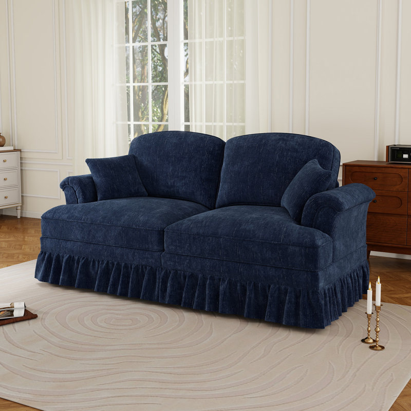 Mid Century Oversized Large Two Seater Sofa, Blue, 36.6" H x 76.4" W x 32.8" D