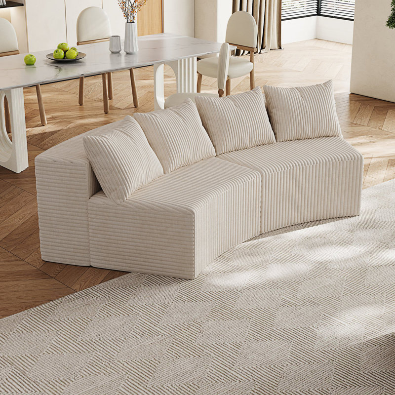 Canapé modulaire courbé avec quatre coussins Boneless, Beige