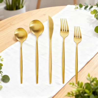 40-Piece Gold Flatware Set For 8, Stainless Steel Cutlery Set With Matte Finish, Includes Spoons, Forks, And Knives, Satin Polished And Dishwasher Safe