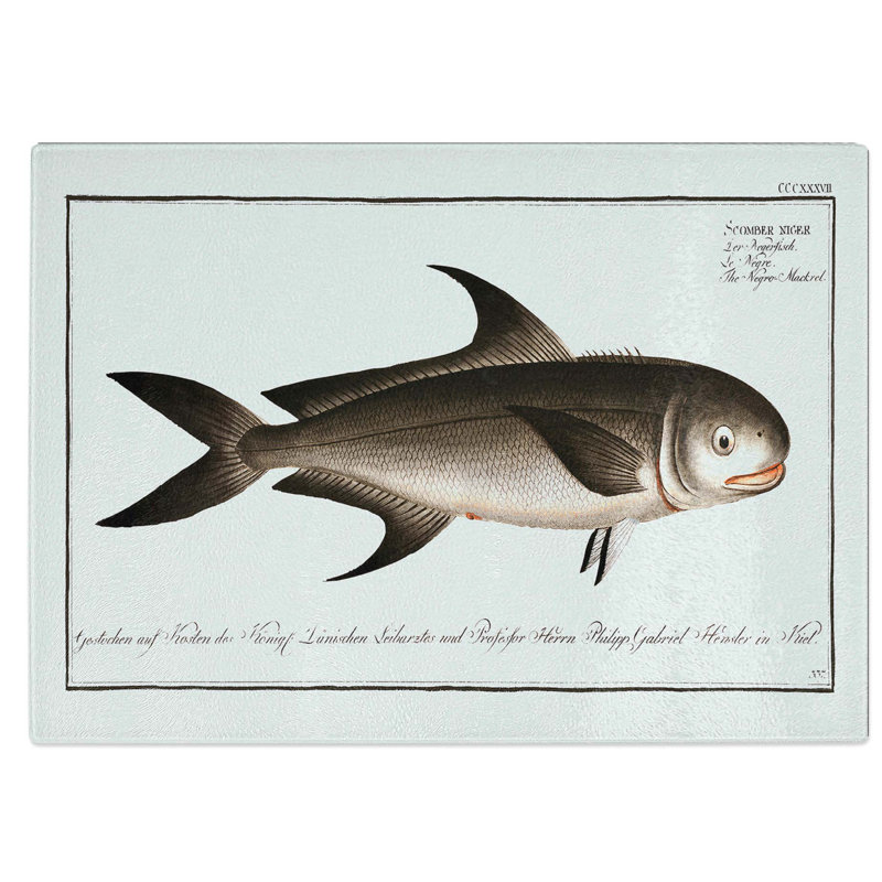 Tempered Glass Mackerel Fish Chopping Board, 28.5 cm W x 20 cm L