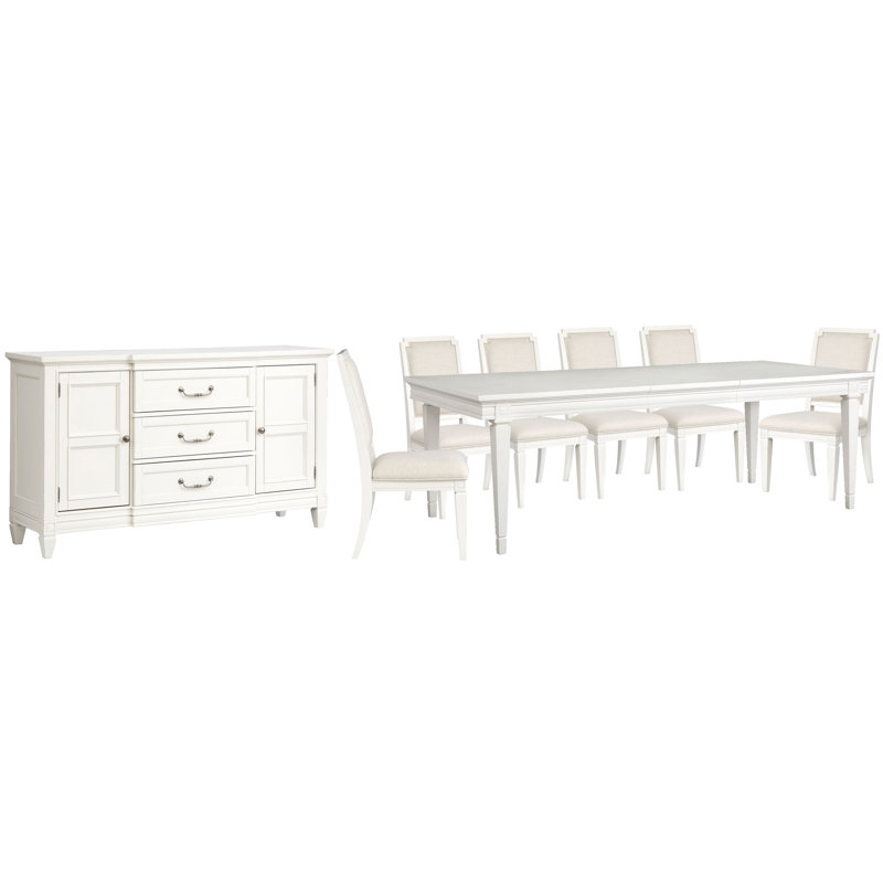 Gilvira Extendable Rectangular Dining Table With 6 Upholstered Side Chairs And Buffet, 8Pcs:Table,Sideboard,6Chairs