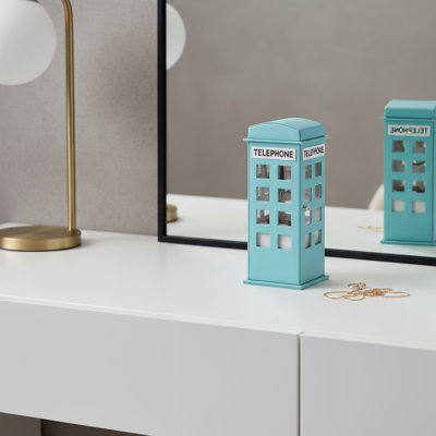 Boîte à bijoux 12 po Cabine à téléphone 12 po Aqua and White