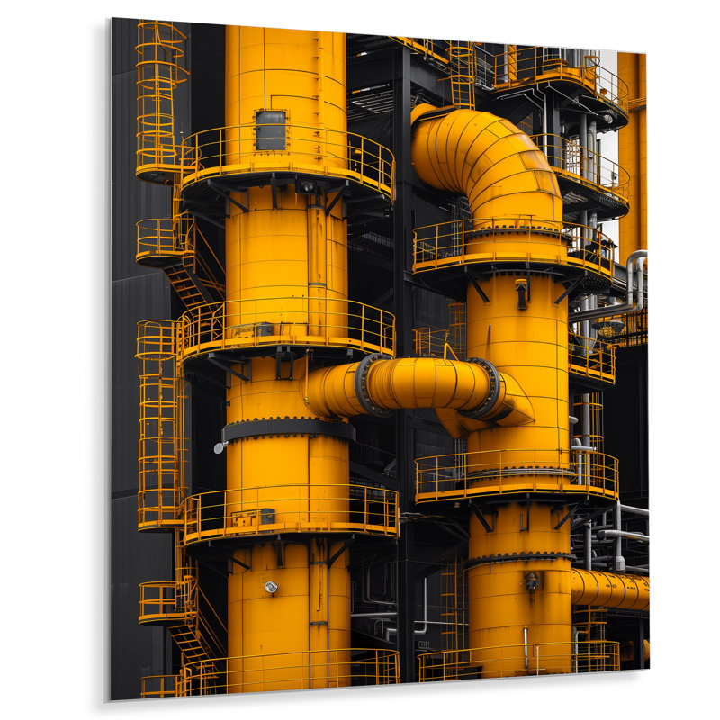 Reproduction d'art mural monochrome jaune gris industriel - usines, H 32 po x l 16 po x P 1 po, Métal métal