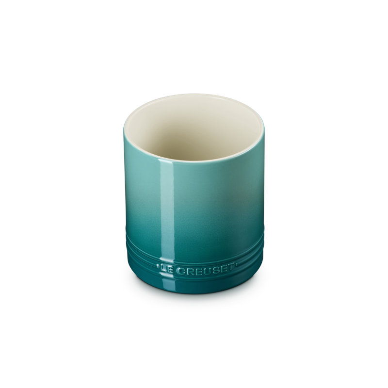 Le Creuset Stoneware Signature Utensil Crock, 2.7 Qt. - Blue Riviera, 5.5" H x 5.1" W x 5.1" D