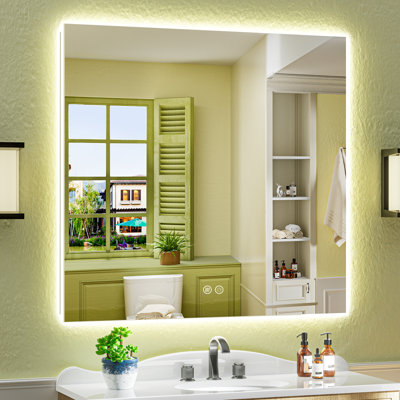 Miroir de salle de bain à DEL avec rétroéclairage, miroir de salle de bain anti-buée avec gradation continue, homologué ETL, étanche IP54, CRI90 +, verre trempé HD