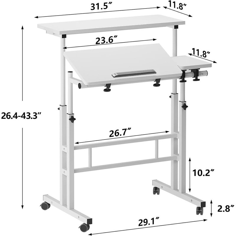 Adjustable Metal Base Computer Desk, White