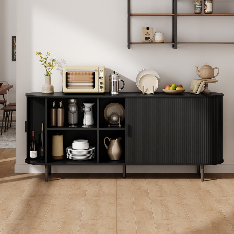 Buffet en bois Jamyia avec 2 portes et tablettes réglables, H 29,5 po x l 70 po x P 15,7 po, Noir