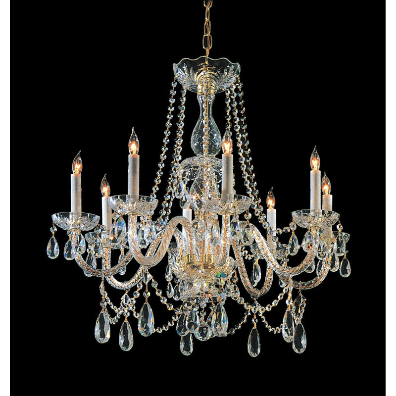 Lustre traditionnel / classique à 8 lumières de style bougie Milan, Bois majestueux poli, Laiton poli