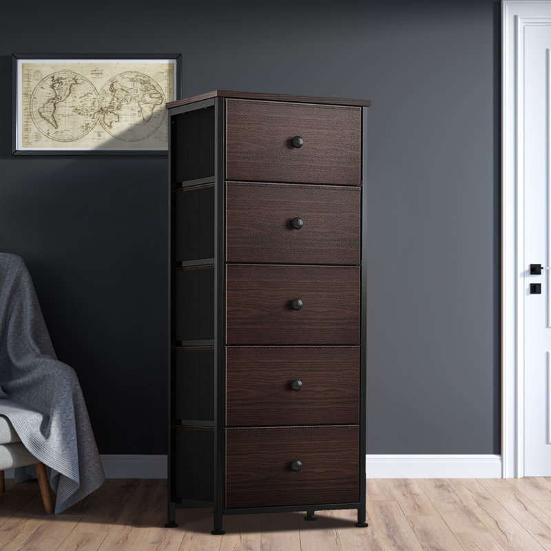 Commode pour la lingerie 5 tiroirs Yerick, Brun rustique