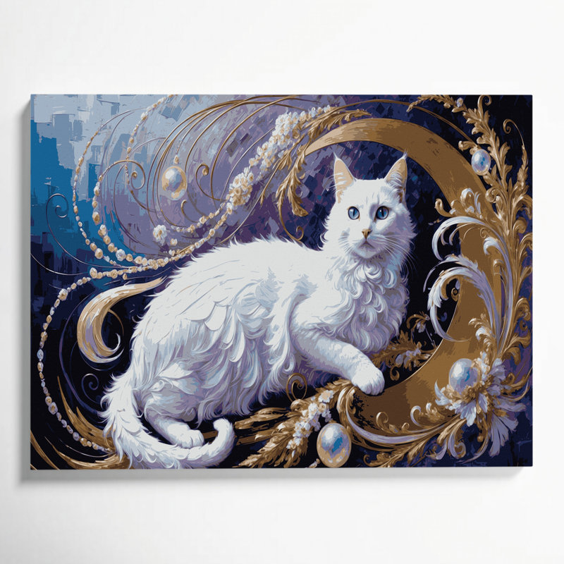 «Cats Khao Manee», art mural sur toile grise, H 20 po x l 30 po
