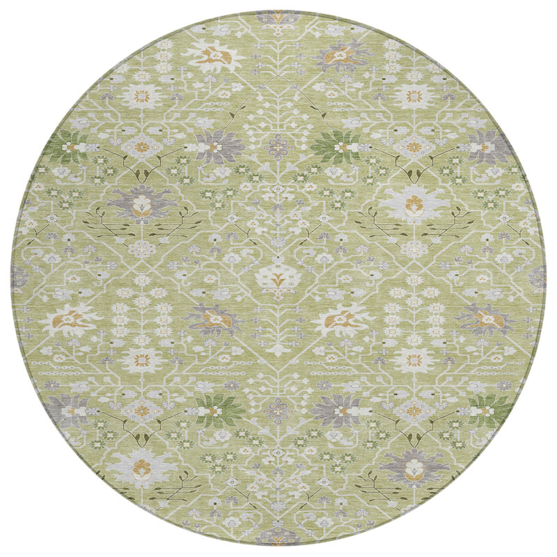 Elara Green Washable Indoor-Outdoor Rug - , 8' x 8'
