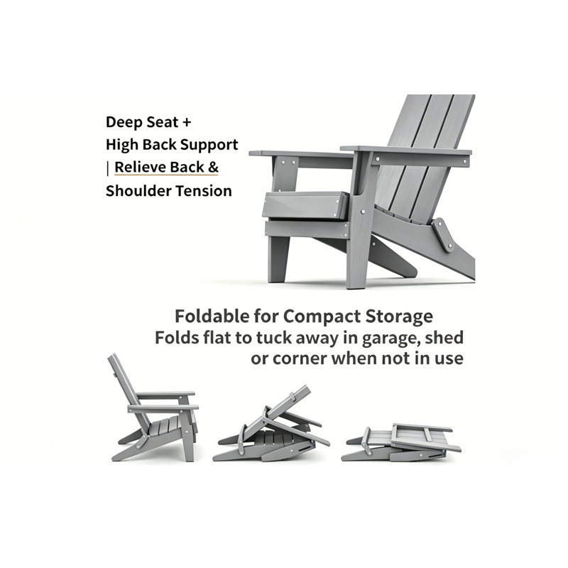 Chaise Adirondack pliable toutes saisons pour l'extérieur, résistante à la décoloration et facile à nettoyer pour la terrasse, le jardin et le foyer
