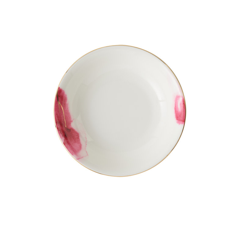 Soup Bowl Pasta Plates Set Of 4 Water Colour Pattern With Gold Banding Premium Porcelain 8.25"