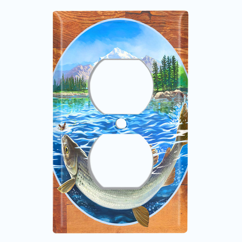 Plaque murale trophée pêche lac gris
