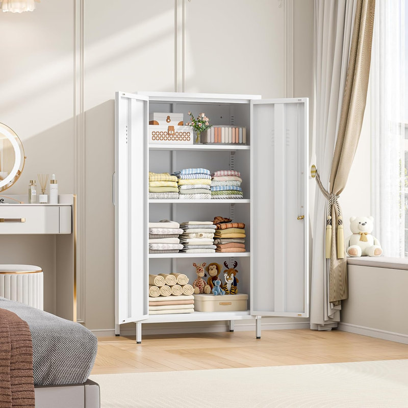 47.24" H Metal Locker Storage Cabinet, Office Locker with 3 Adjustable Shelves, Steel Cabinet with 2 Doors, High Leg Organizer for Home Office, Kitchen, Living Room, Bedroom and Bathroom.