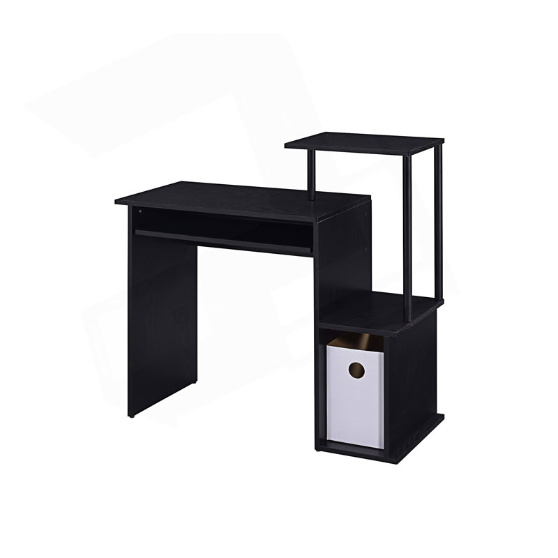 Bureau d'ordinateur avec plateau à clavier, Blanc antique / noir