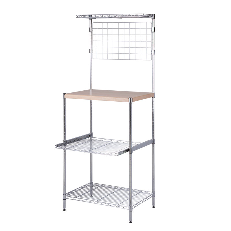Chrome 3-Shelf Microwave Bakers Rack with Maple Cutting Board