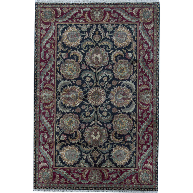Tapis noir et rouge de haute qualité noué à la main, Rectangle 8 pi 1 po x 10 pi 1 po