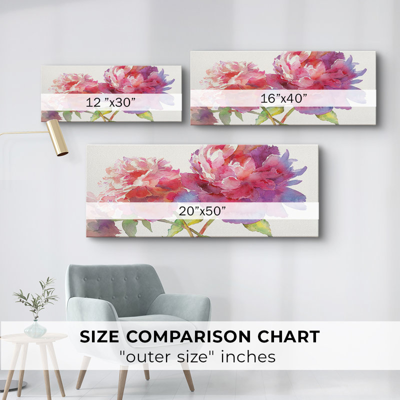 Prix pivoines II - Toile tendue avec châssis - Prêt à être accroché, H 16 po x l 40 po