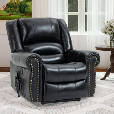 Katrein Lay Flat Leather Match Power Lift Recliner with Massager and Heat, Infinite Position by Latitude Run