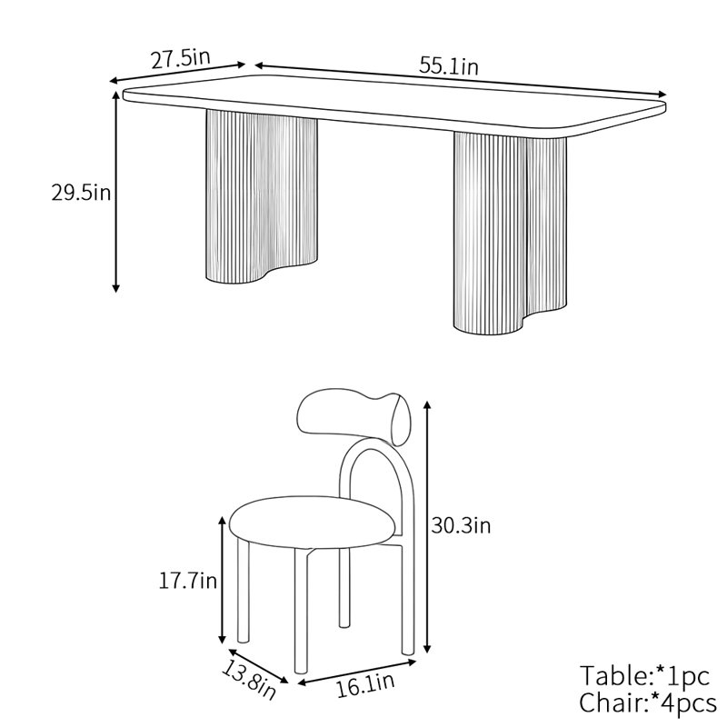 Table de salle à manger rectangulaire de style français crème, H 29,5 po x L 55,1 po x l 27,5 po