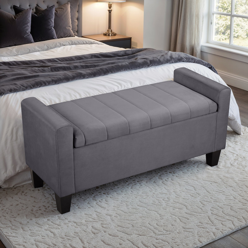 Jade Upholstered Ottoman Storage Bench, Grey