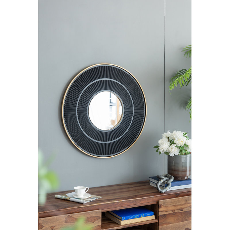 Round Carter Wooden Mirror With Gold Iron Frame