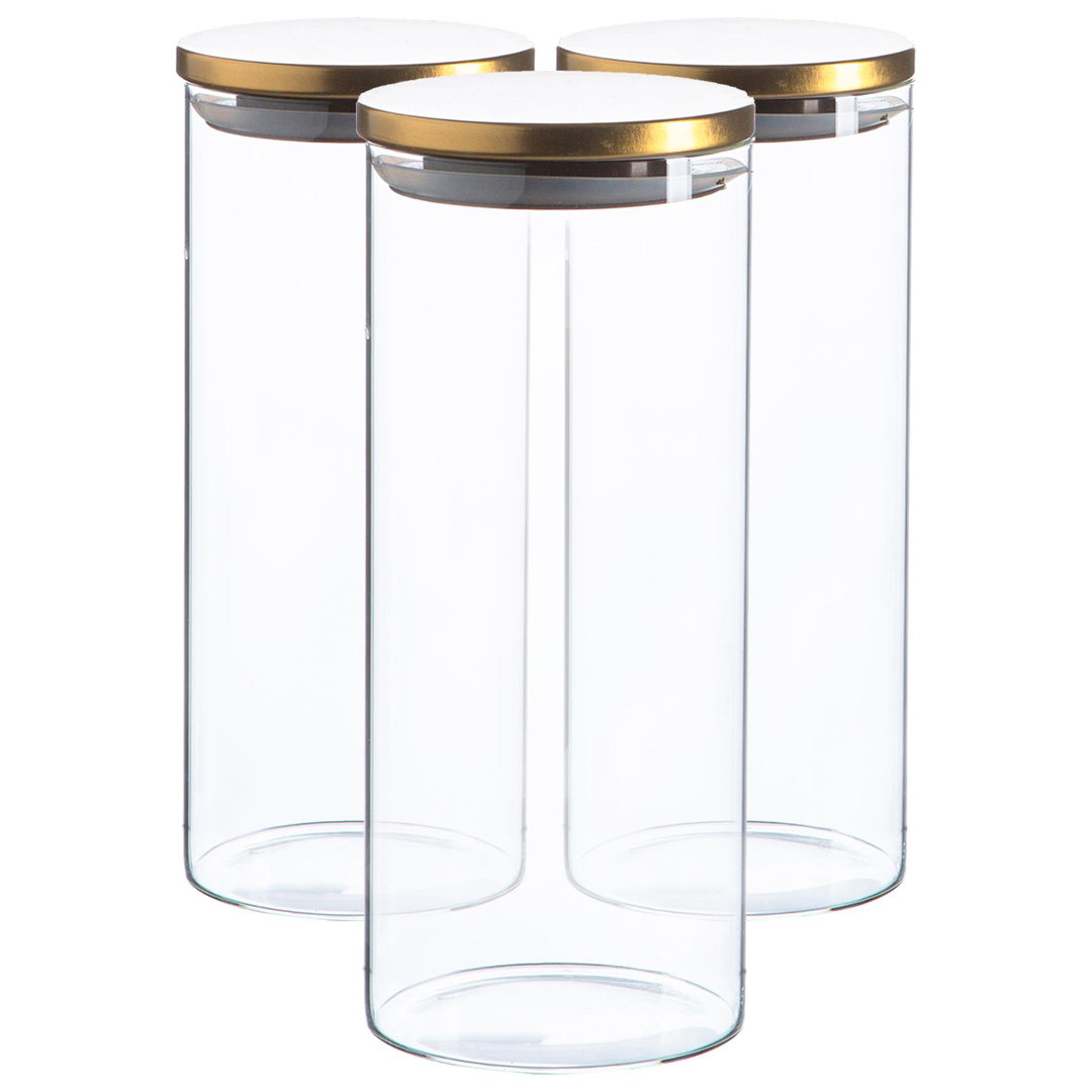Argon Tableware - Glass Storage Jars with Gold Metal Lids - 1.5 Litre - Set of 3