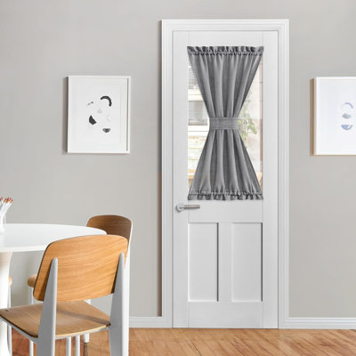 Linen Door Curtains, Dual Rod Pocket Semi Sheer Sidelight French Door Curtains for Kitchen Glass with Tieback for Privacy Protection, 1 Panel