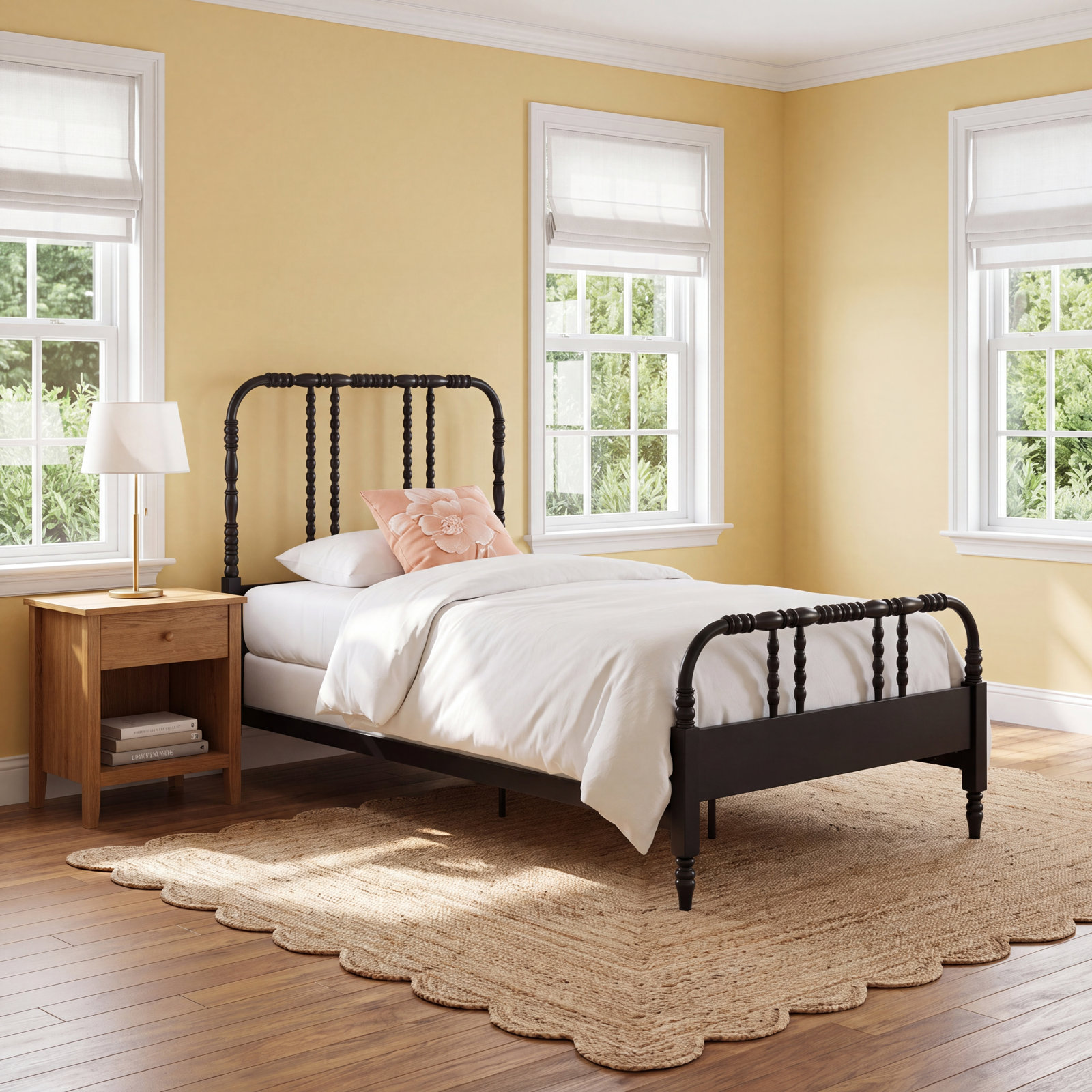 Iron Twin Bed with Spindle Headboard, Black