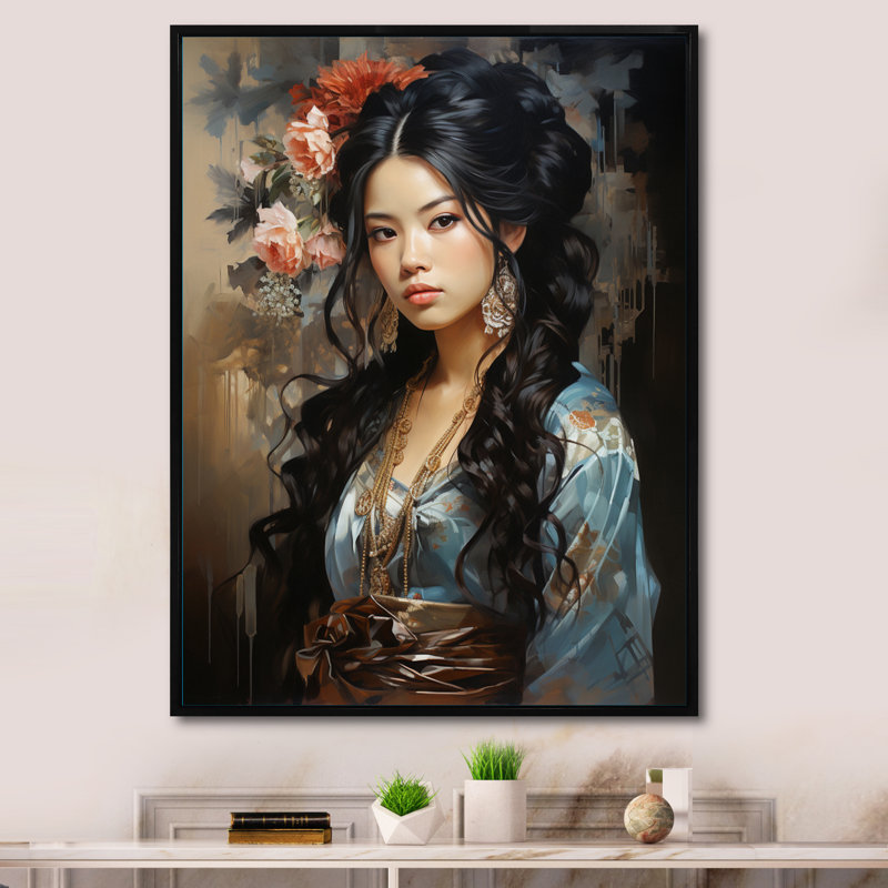 «Darneisha Asian Art Geishas Grace II», reproduction sur toile, H 32 po x l 24 po x P 1 po, Cadre flottant noir
