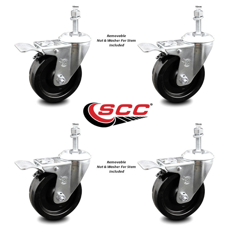 Swivel 10mm Threaded Stem Caster Set with Total Lock Brake