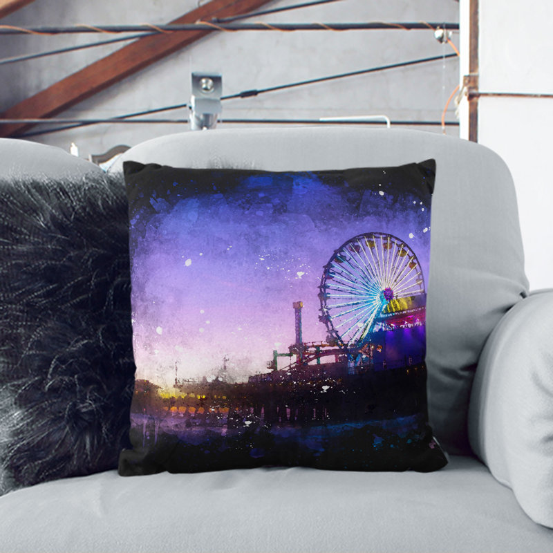 Santa Monica Pier Fairground Cushion with Filling, 40cm H x 40cm W x 15cm D
