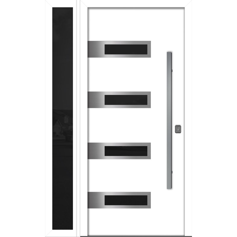 Porte d'entrée extérieure moderne en acier 36 po x 80 po - Inox S4 avec éclairage latéral, Blanc