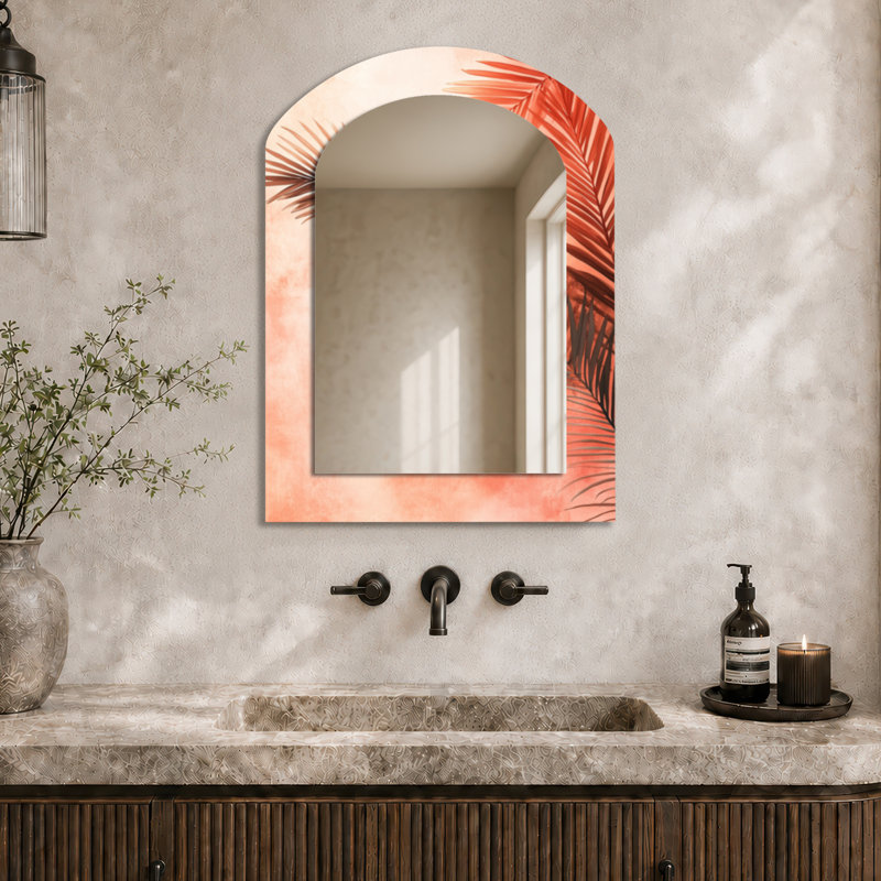 Miroir mural Boho - Terracotta Palm Vibes, impression métallique, 34" x 25"