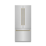 ZLINE Autograph 36 in. French Door Refrigerator with Stainless Interior and Nickel Helix Handles