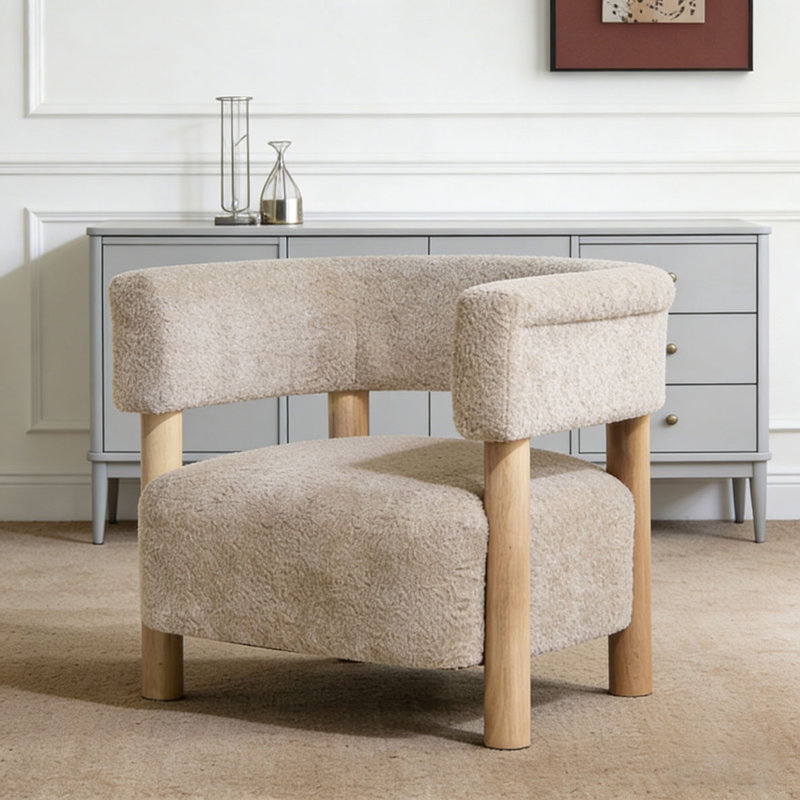 Fauteuil d'appoint rembourré Boucle, Natural Wood,Wheat