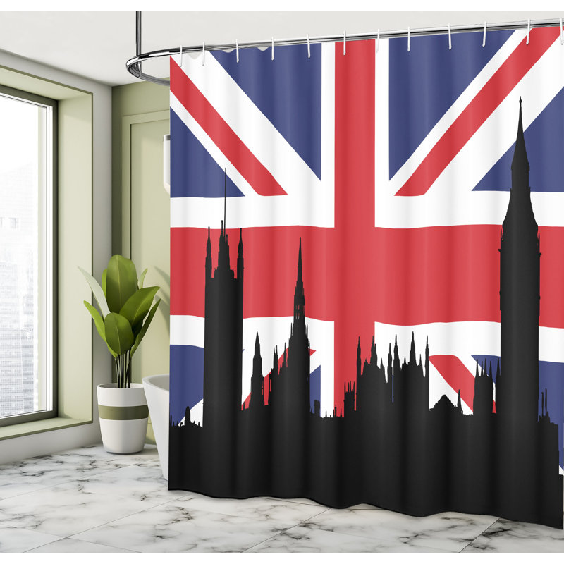 Ensemble de rideau de douche union jack + crochets, H 69 po x l 105 po