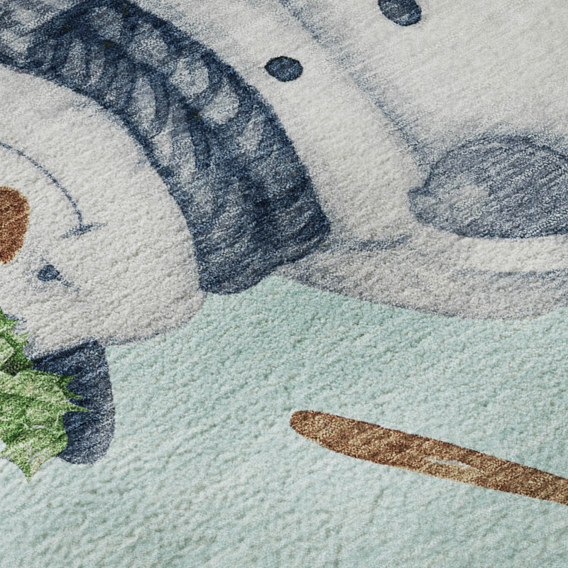 Premium Machine Washable Ingrassellino AMF1826 Happy Snowmen Holiday Rug, Rectangle 10' x 14'