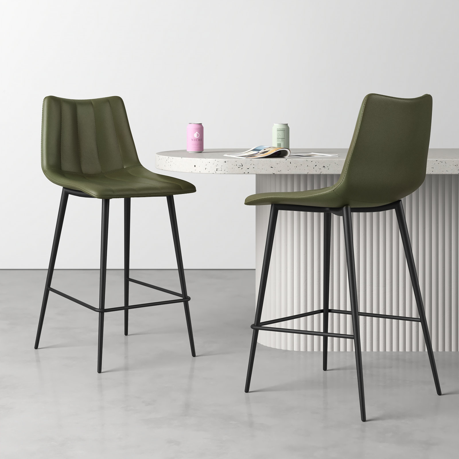 Finnigan Counter & Bar Stool, Counter Stool (26" Seat Height), Light Green/Faux Leather