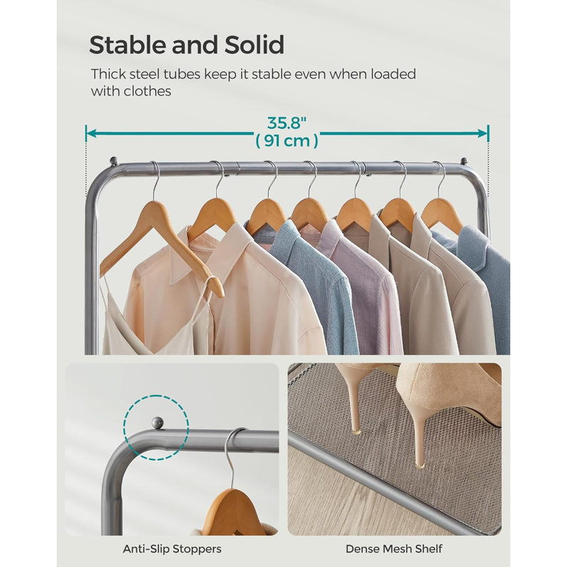 Harsha 90.5cm Rolling Clothing Rack, Grey