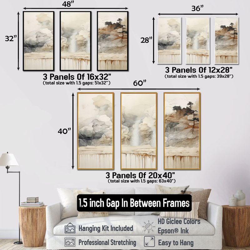 Minimalisme Geyser Landscape Tranquility - ensemble de salon Geyser Wall Art, Cadre flottant blanc