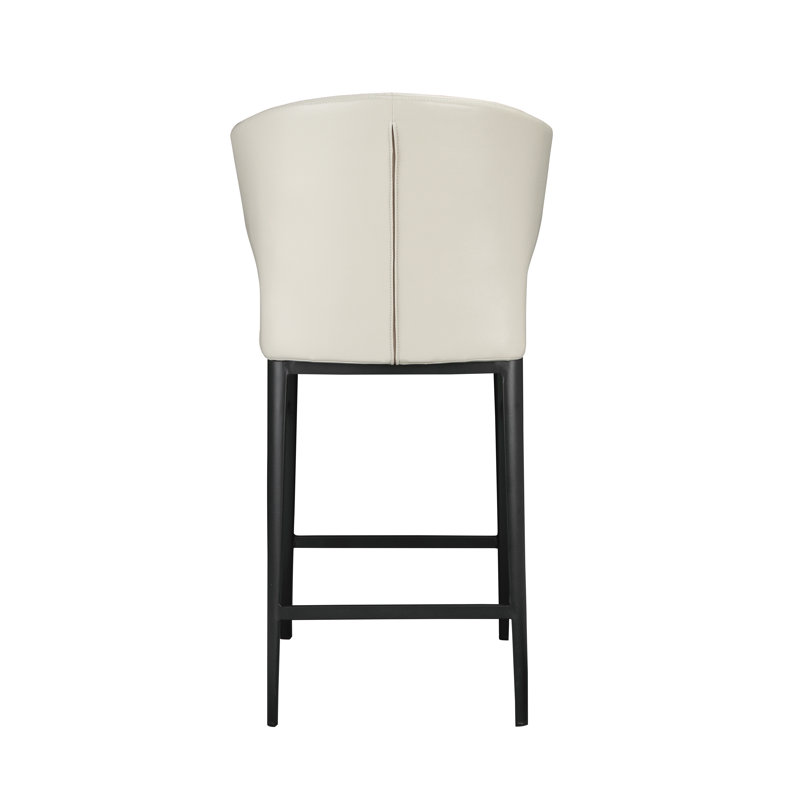 Delaney Upholstered Stool with Metal Frame, Beige Faux Leather, Counter Stool (26" Seat Height)